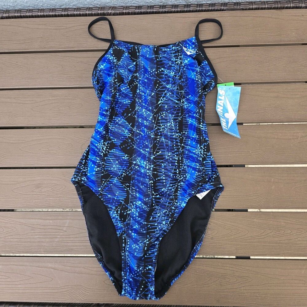 The Finals Women Edge Swimsuit Swanback Black Blue 1 Piece Swim Sz 36 New